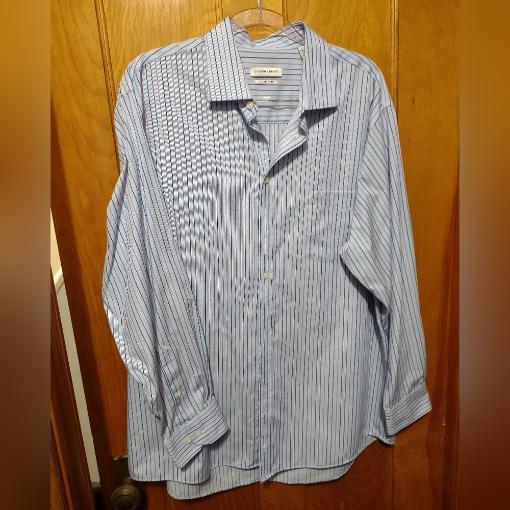 Joseph Abboud men's dress shirt size 17 1/2 neck 34-35 sleeve blue with stripes - Picture 1 of 4